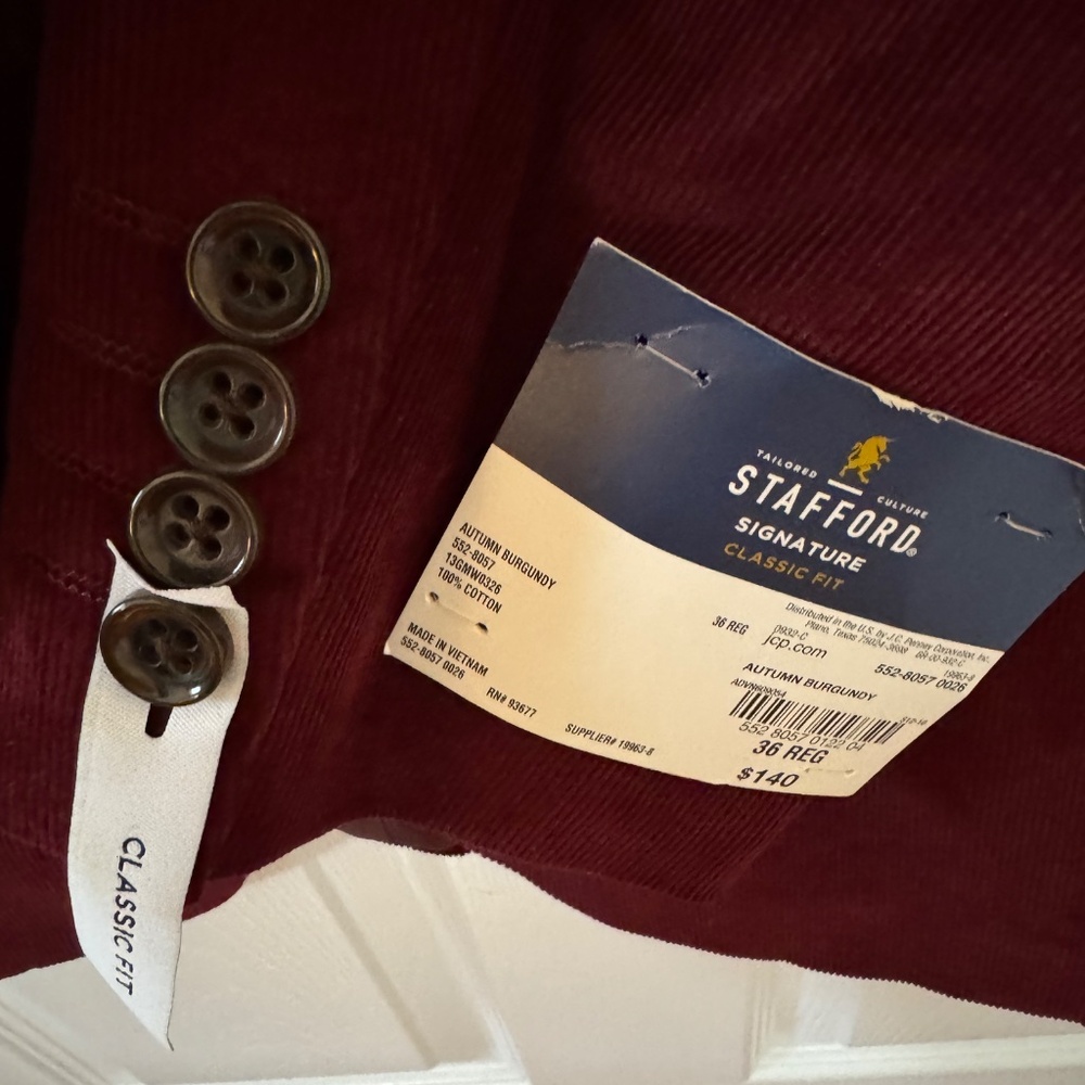 Men’s Red Corduroy Blazer | Stafford (36R - Classic Fit) - Picture 7 of 7